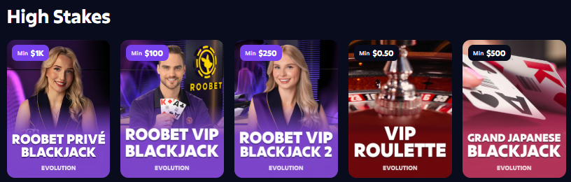 Roobet high stakes VIP live tables — for high roller Filipino players