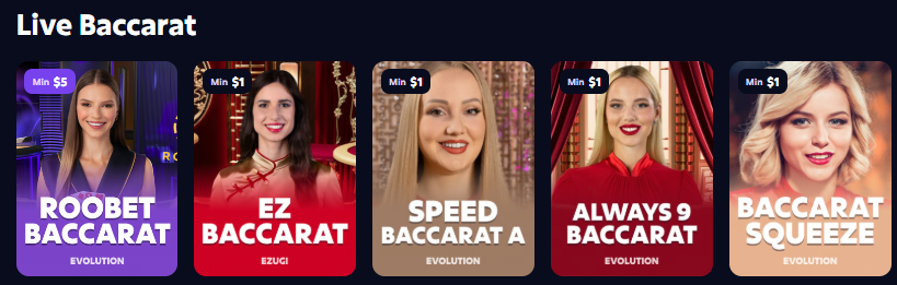 Roobet live baccarat tables — Speed Baccarat, Classic and Squeeze Philippines