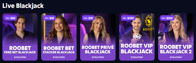Roobet live blackjack selection — Lightning Blackjack and Classic Blackjack Philippines