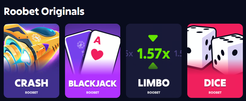 Roobet Originals — Crash, Blackjack, Limbo, Dice exclusive games